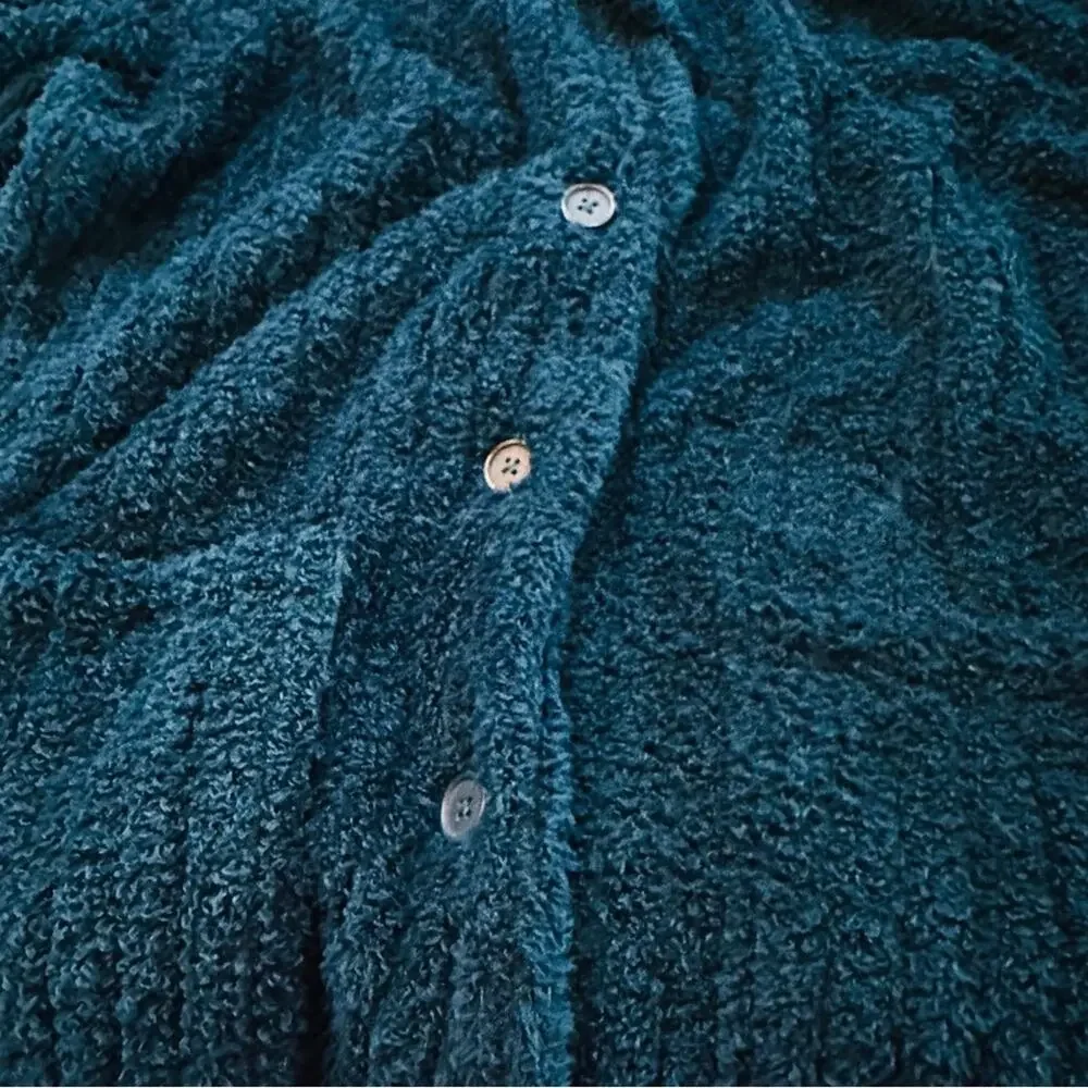 Berkshire Homewear Women's Blue blanket  XS‎ Blue Fleece 3 button cardigan coat - Picture 7 of 11